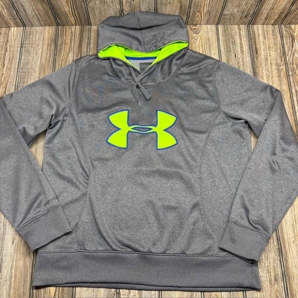 Under Armour Storm ColdGear Hoodie Mens XL Gray Neon Green Logo Sweatshirt